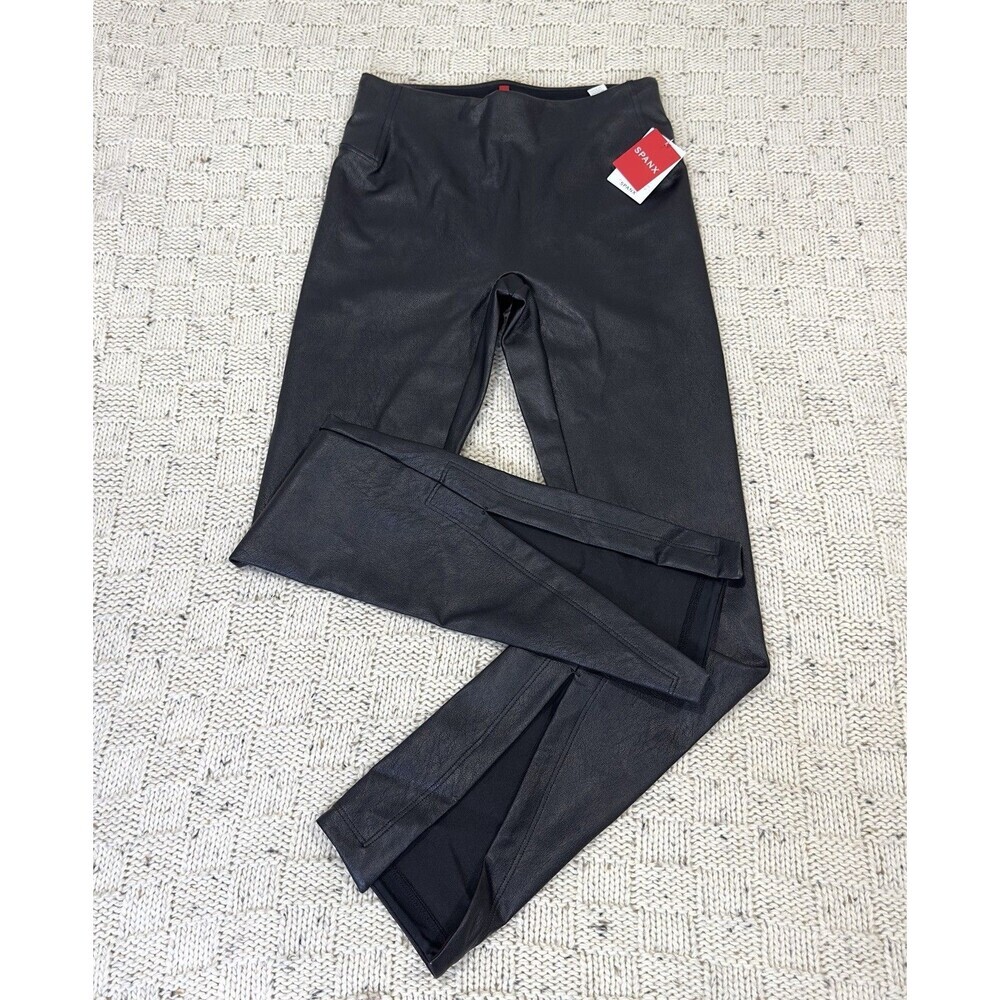 SPANX Faux Leather Like Front-Slit Skinny Pants Black Pull On Size Small NWT - Picture 7 of 14